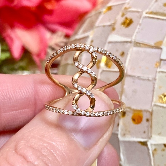 10k Yellow Gold 0.50 Carat Diamond Infinity Twist Double Row Open Band Ring - Picture 10 of 14